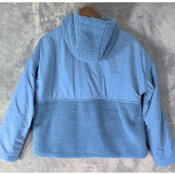 Time and Tru Mixed Media Snap Sherpa Hooded Jacket Women Juniors Blue L (12-14) - Picture 4 of 7